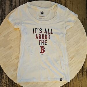 47 Brand White Tee with Red Boston 'B' Graphic